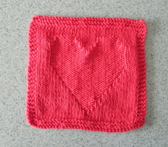 Red Heart Shaped Dishcloth knitted measures approximately