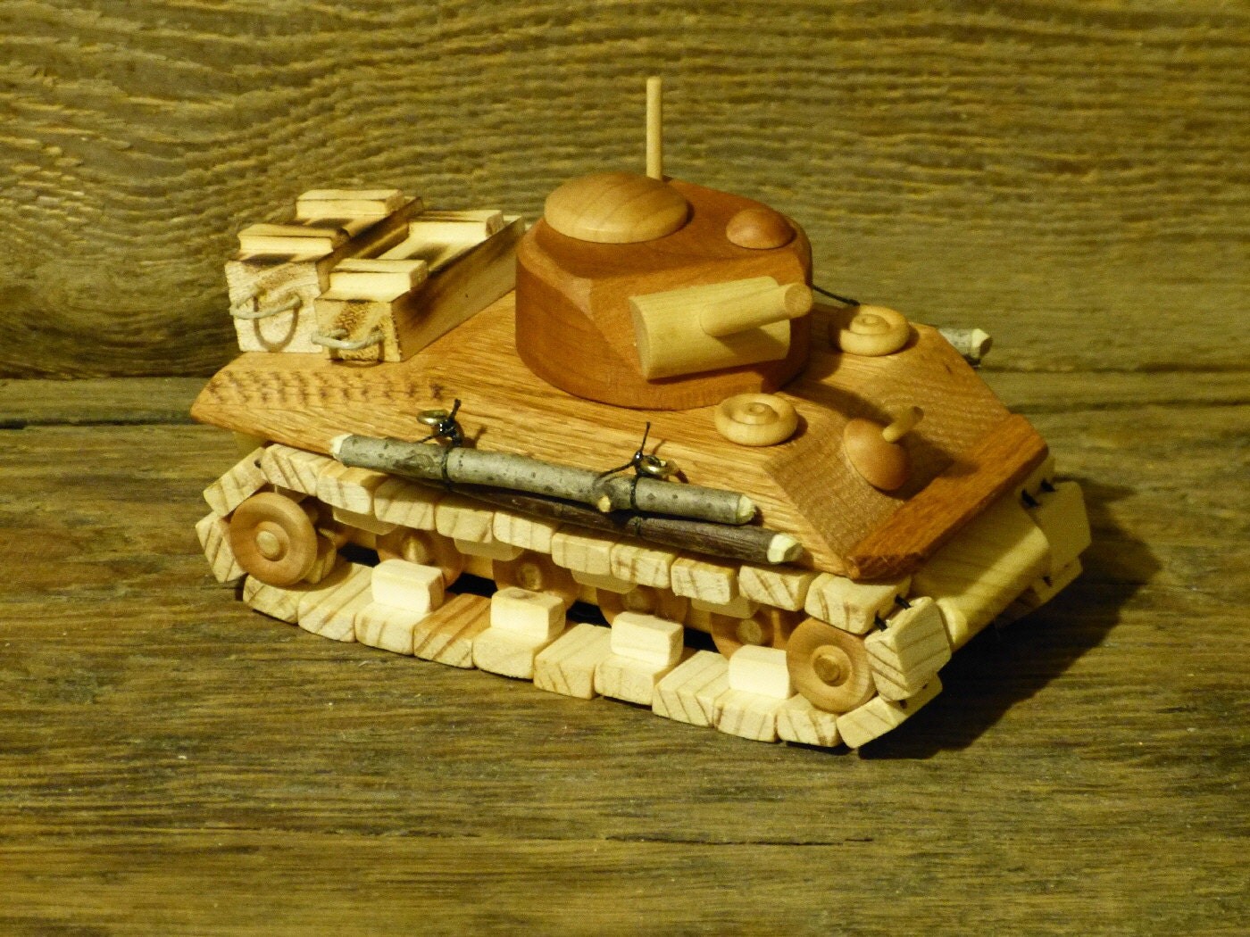 Sherman Tank with working tracks wooden toy desktop handmade
