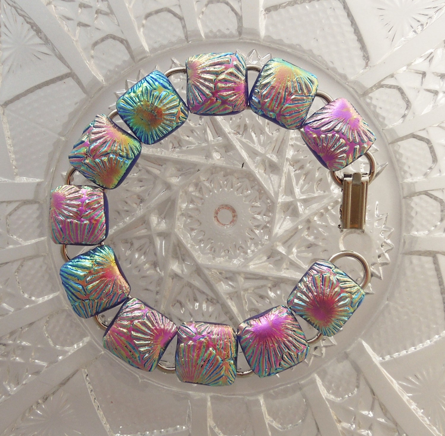 Dichroic Fused Glass Bracelet Pink Bracelet by GalaxyGlassStudio
