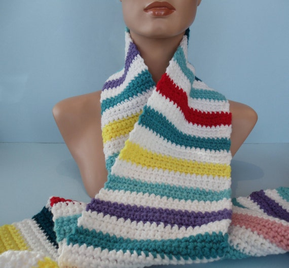 Multi Colored Striped Crocheted Scarf 3527