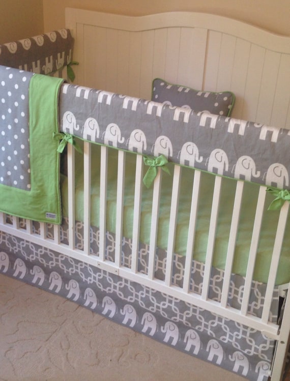 Items similar to Bumperless Crib Bedding Set Sage Green and Gray on Etsy