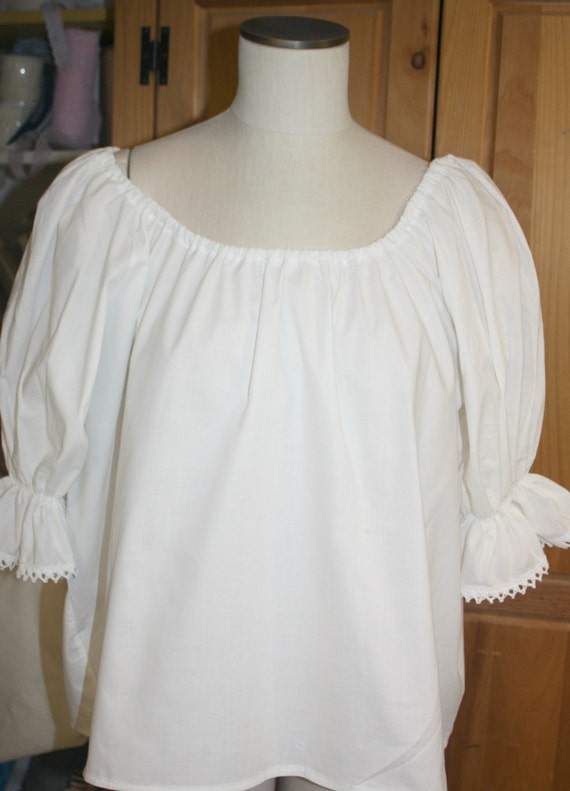 White peasant blouse size large 3/4 length sleeves cotton