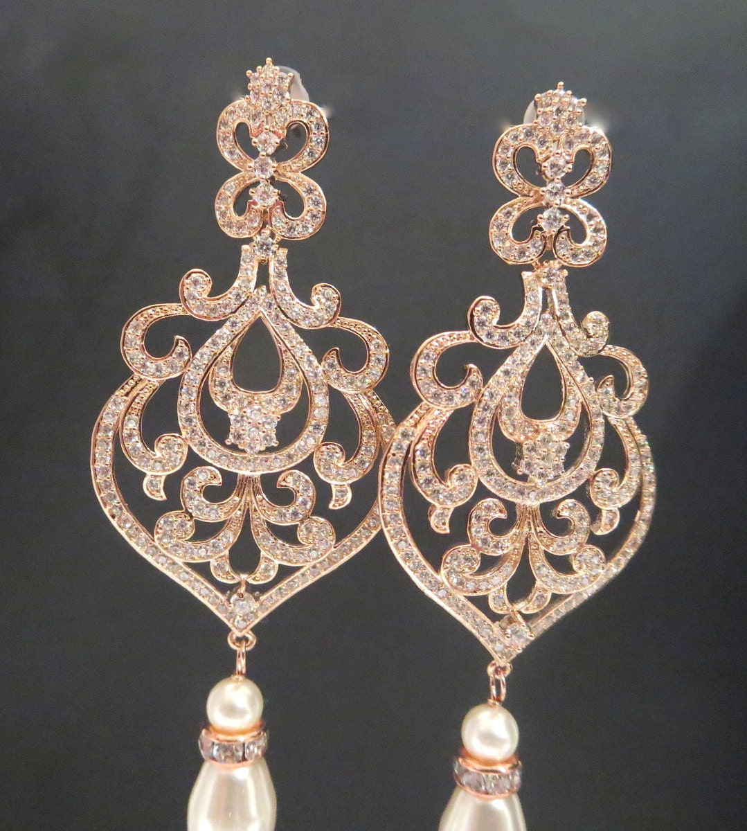 Rose Gold earrings Bridal jewelry Wedding earrings