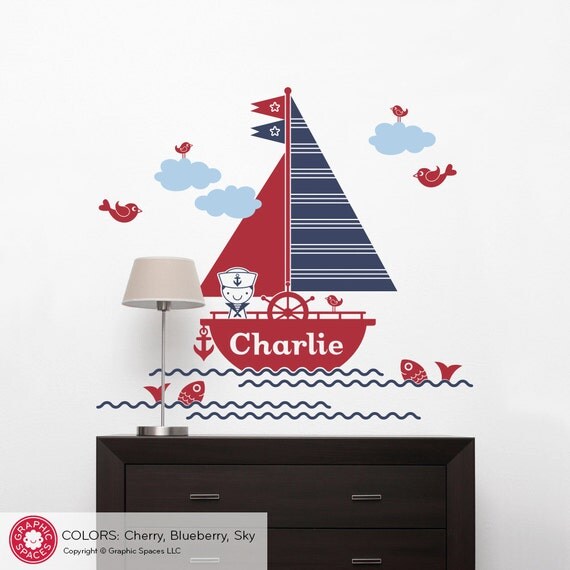 Sailboat Wall Decal Personalized BOY Sail Boat by graphicspaces