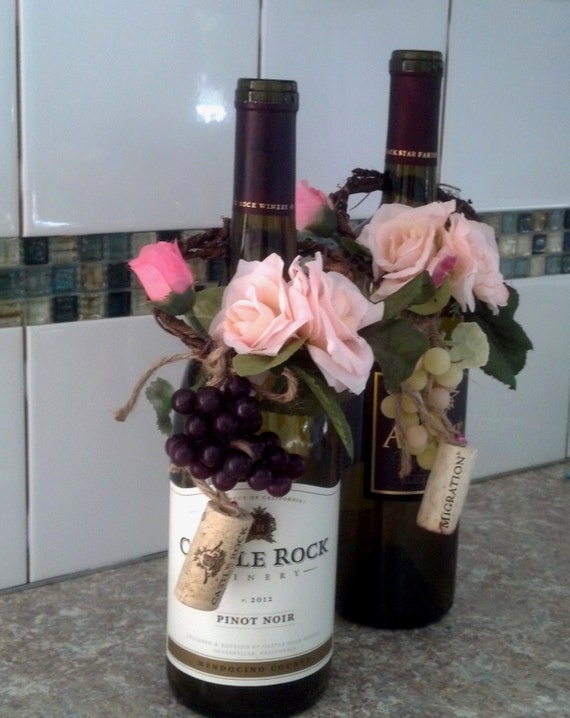 Blush Wine Theme Wedding Centerpieces Wine BottleTopper Rustic