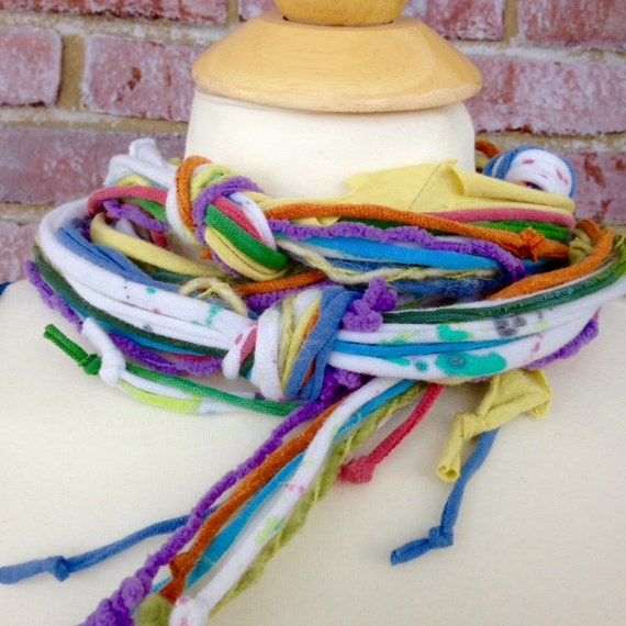 Layered Knotted Skinny Scarf with Tie Dye T-Shirt Yarn