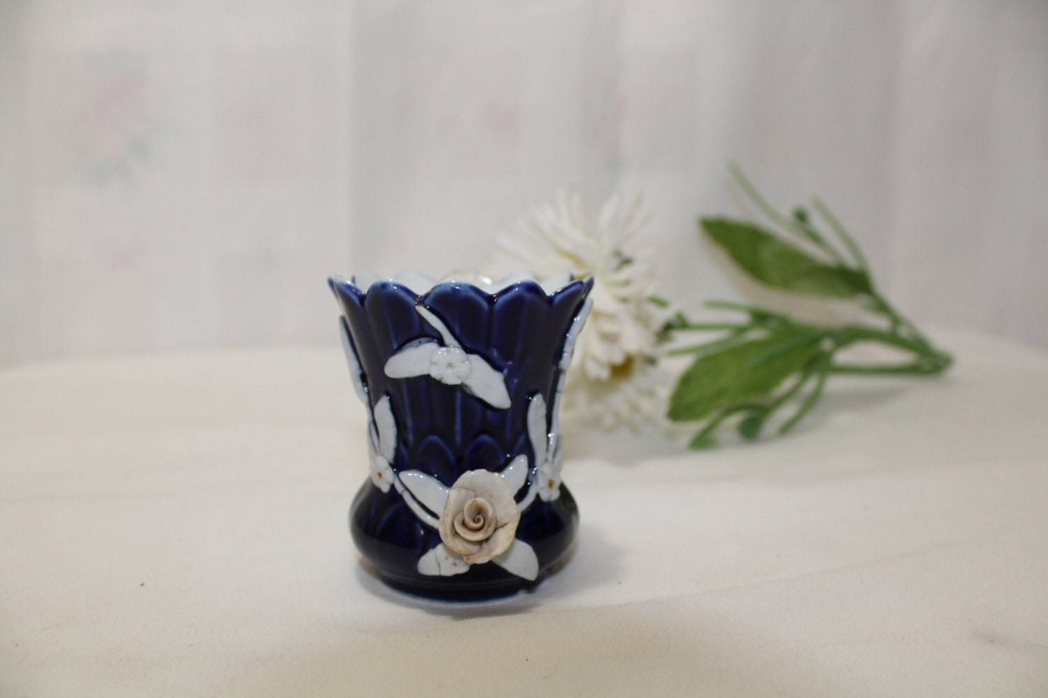 Vintage Porcelain Toothpick Holder Tiny Vase With Rose