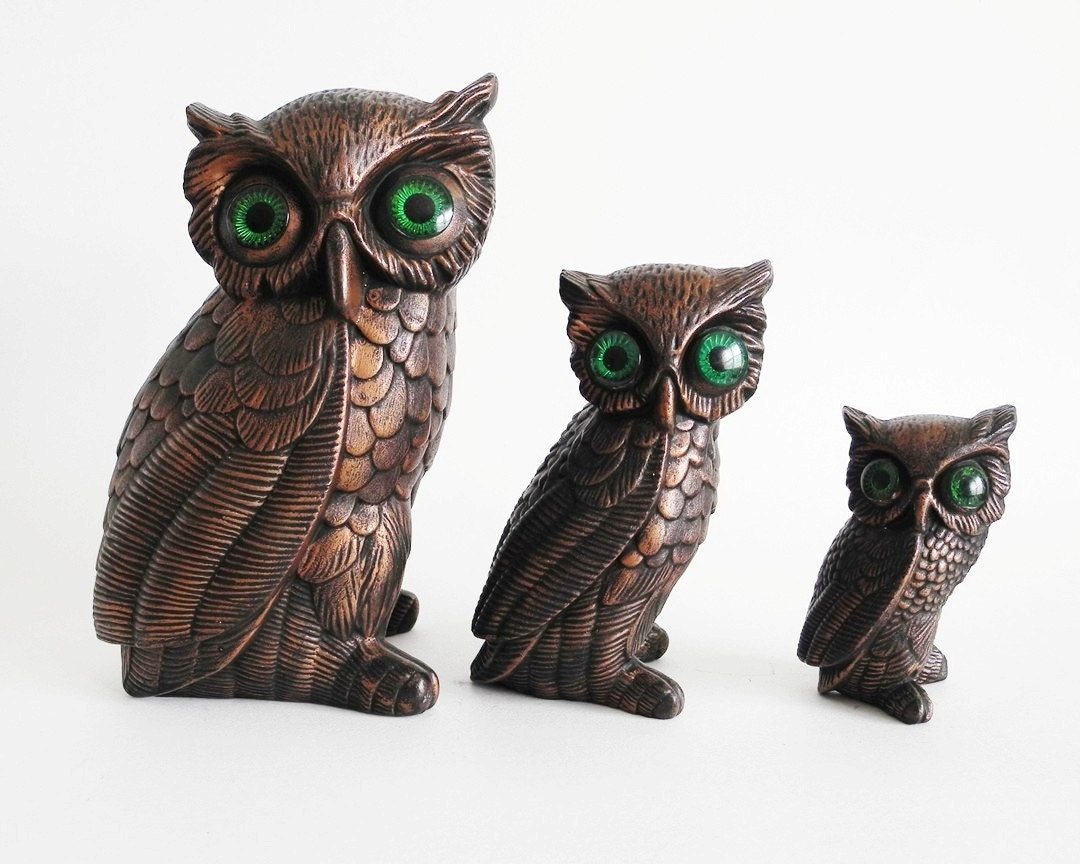 Owl Figurines Owl sculptures family ceramic by AshleyDestash