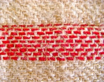 Red Striped European Vintage Linen Hemp Grainsack Handmade Fabric 15 x 19 Inches