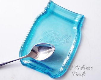 Melted Mason Jar in Ocean Blue, spoon rest, soap dish, ring dish, desk dish, gift box included