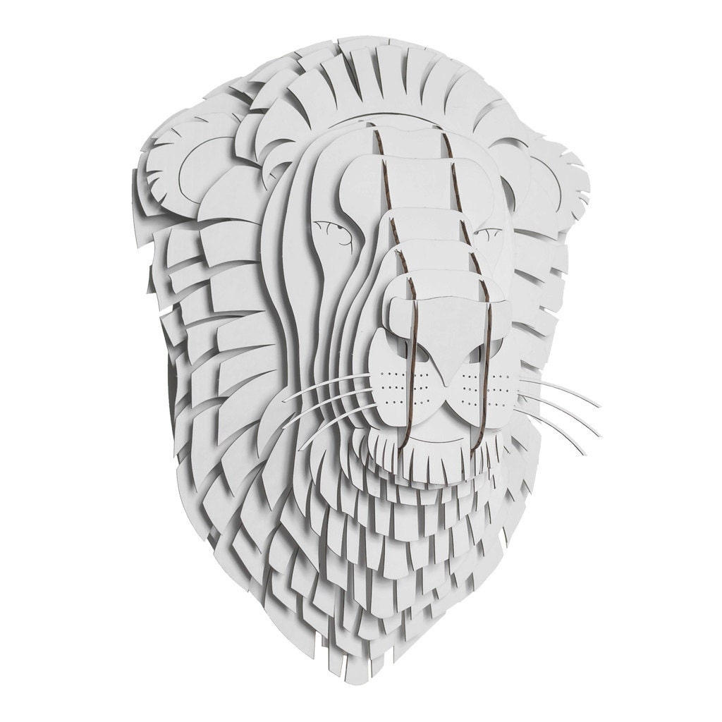 Cardboard Safari Leon Cardboard Lion Head Medium White