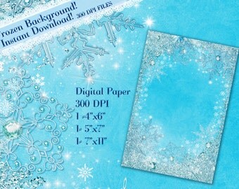 Frozen Digital Background, Frozen Snowflake Background, Frozen Clipart, Digital Papers