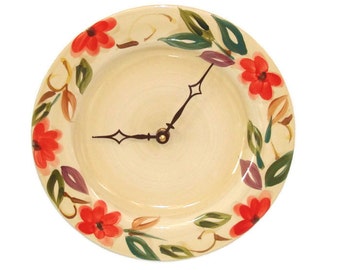 Coral Floral Wall Clock - Kitchen Clock - Unique Wall Clock - Wall Decor - Kitchen Decor - Plate Clock - 1431