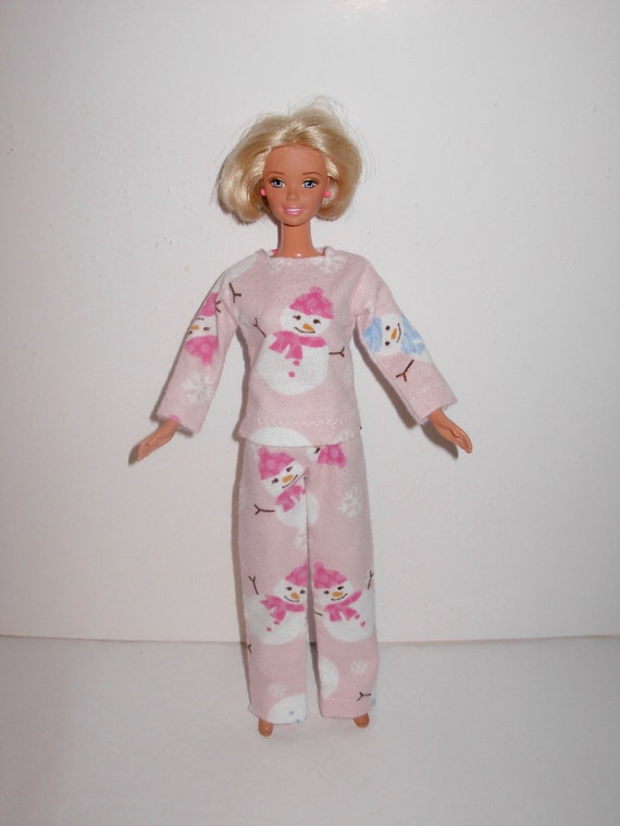 Handmade barbie clothes. Cute Christmas pajamas set for