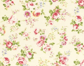 Rococo Sweet 2014 Large Rose Bouquets on Cream Cotton Fabric