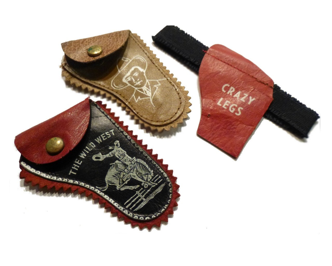 Vintage Cowboy Toy Gun Holsters. 1960s. Leather. Miniature.