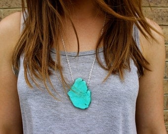 Turquoise Slab Nugget Statement Necklace.