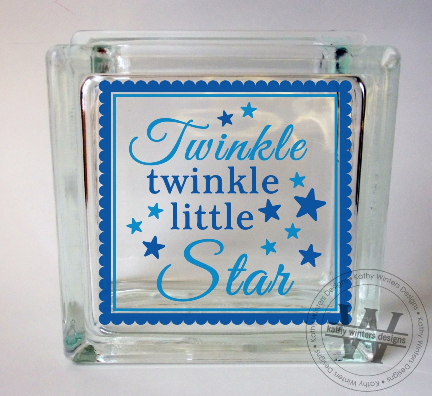 Vinyl Lettering Glass Block Decal Twinkle by KWintersDesigns
