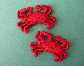 red crab appliqué 1970's embroidered pair of beach dweller patches new old stock crab patch
