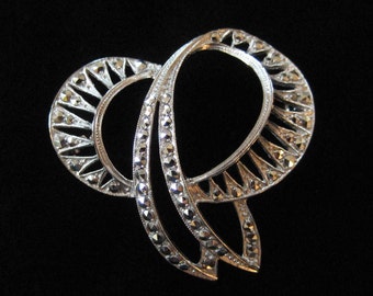 Sterling Silver Marcasite Pin, Art Nouveau, Germany