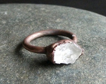 Raw Crystal Quartz Statement Ring Gemstone Size 5.5 Artisan Electroform Copper Ring Jewelry Handmade