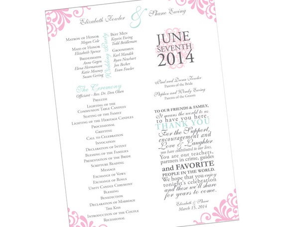 shabby chic wedding program custom diy printable by shabby chic wedding program custom diy printable by
