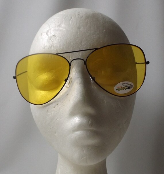 Vintage 90s Backstock Yellow Aviator Sunglasses Black