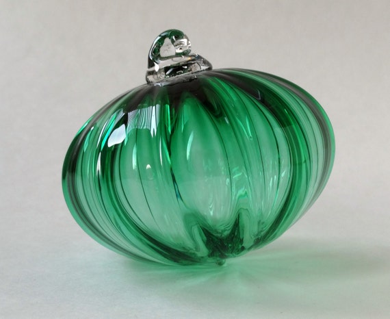 Hand Blown Glass Christmas Ornament Green Flat Round Christmas 7080