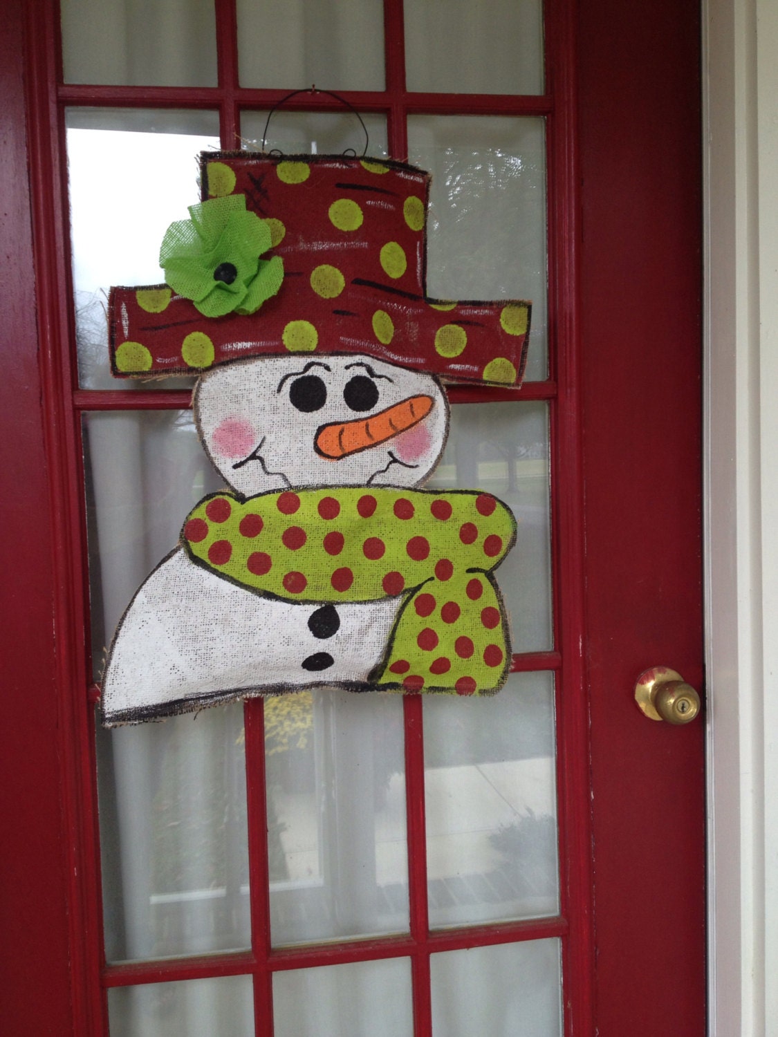 Large Burlap Snowman Doorhanger with Hat and Scarf Christmas Winter Door Decor