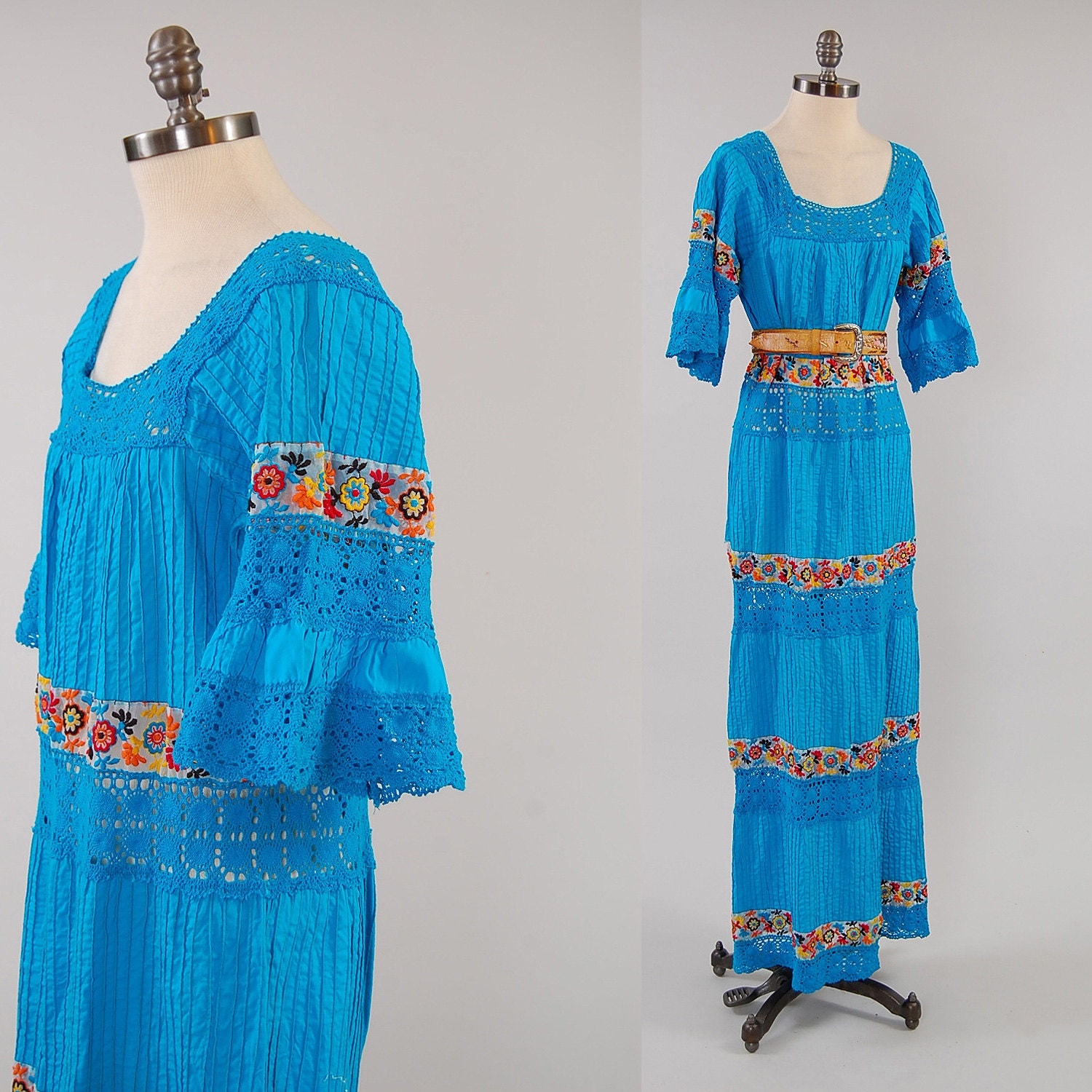 Vintge 60s blue MEXICAN crochet lace dress / by digvintageclothing