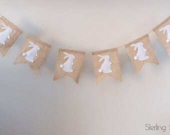 Easter Banner, Easter Decor, Easter Bunny Garland, Burlap Bunting, Rustic Easter, Photo Prop, Burlap Garland, Bunny Banner