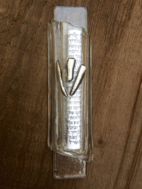 Transparent Clear Glass Mezuzah Case fused glass by MezuzahStudio