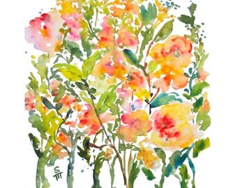 Flowers On Vine Watercolor Fine Art Print by pineapplebaystudio