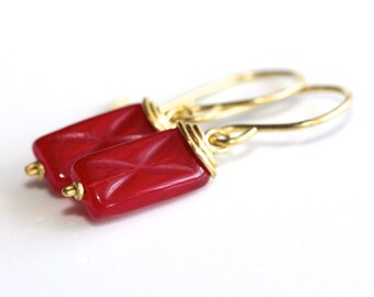 Rectangular Red Earrings - 'Defriended'