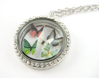 Personalized Birthstone Necklace - Mother Jewelry - Floating Locket Necklace Silver - Pendant Long Birthstone Charm Jewelry