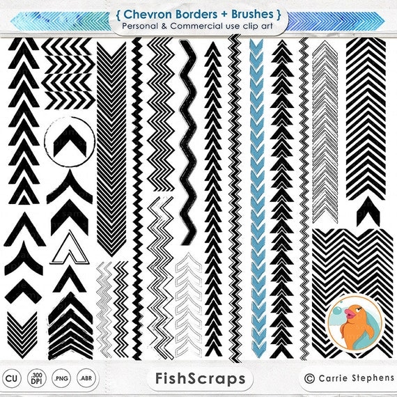Chevron Digital Stamp Border, Modern Geometric Border ClipArt, Arrow Clip Art & PS Brush, Zig Zag Silhouette, Tribal Borders Il_570xn