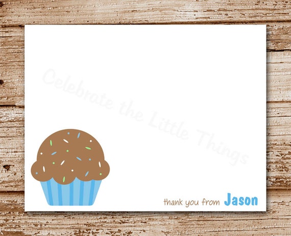 Set of 8 Cupcake Note Cards, Notecards | Personalized Stationery | Birthday Thank You Cards | Blue Cupcake Il_570xn