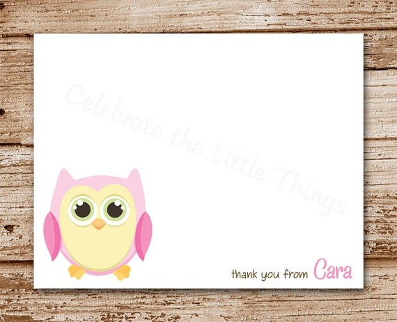 Set of 8 Baby Girl Thank You Cards | Personalized Stationery | Baby Owl Note Cards, Notecards Il_570xn