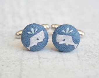 Little Whale, Fabric Covered Button Cufflinks