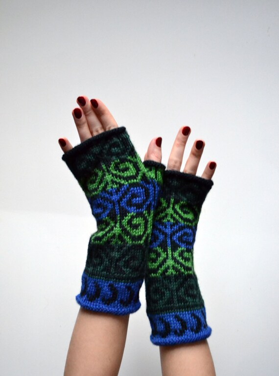 Green Fingerless Gloves Green Arm Warmers Green And By Lyralyra 6151