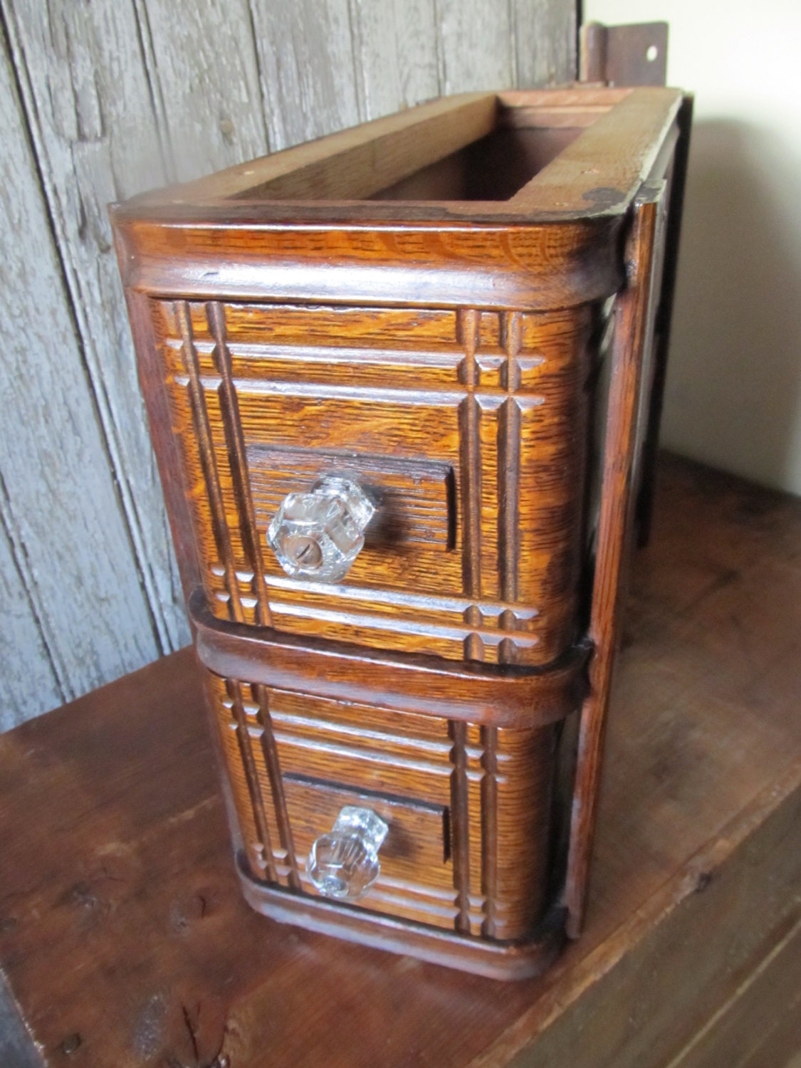 Antique Sewing Machine Set Wood Storage by VandyleeVintage