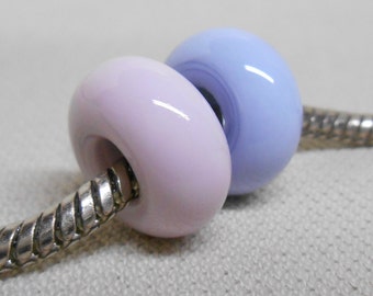 SRA Handmade Lampwork Bead Pair Charm Bracelet Beads Blue and Pink