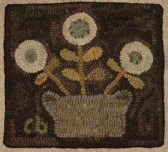 Primitive Rug Hooking Pattern-Basket of Flowers