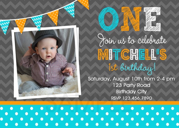 Boys 1st Birthday Invitation , Chevron Polka Dot Birthday Invitation Il_570xn