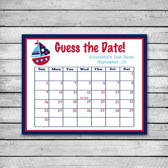 Guess the Date Boat Baby Shower Game Due Date Calendar