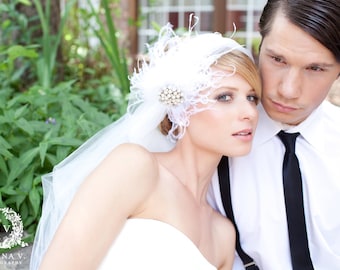 Vintage 1920's Style Deco Bridal Veil -- Gatsby Veil, Flapper, Art Deco Veil, Veil with Headpiece, wedding veil, vintage, wedding headpiece