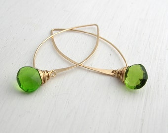 Long Parrot Green Quartz Earrings