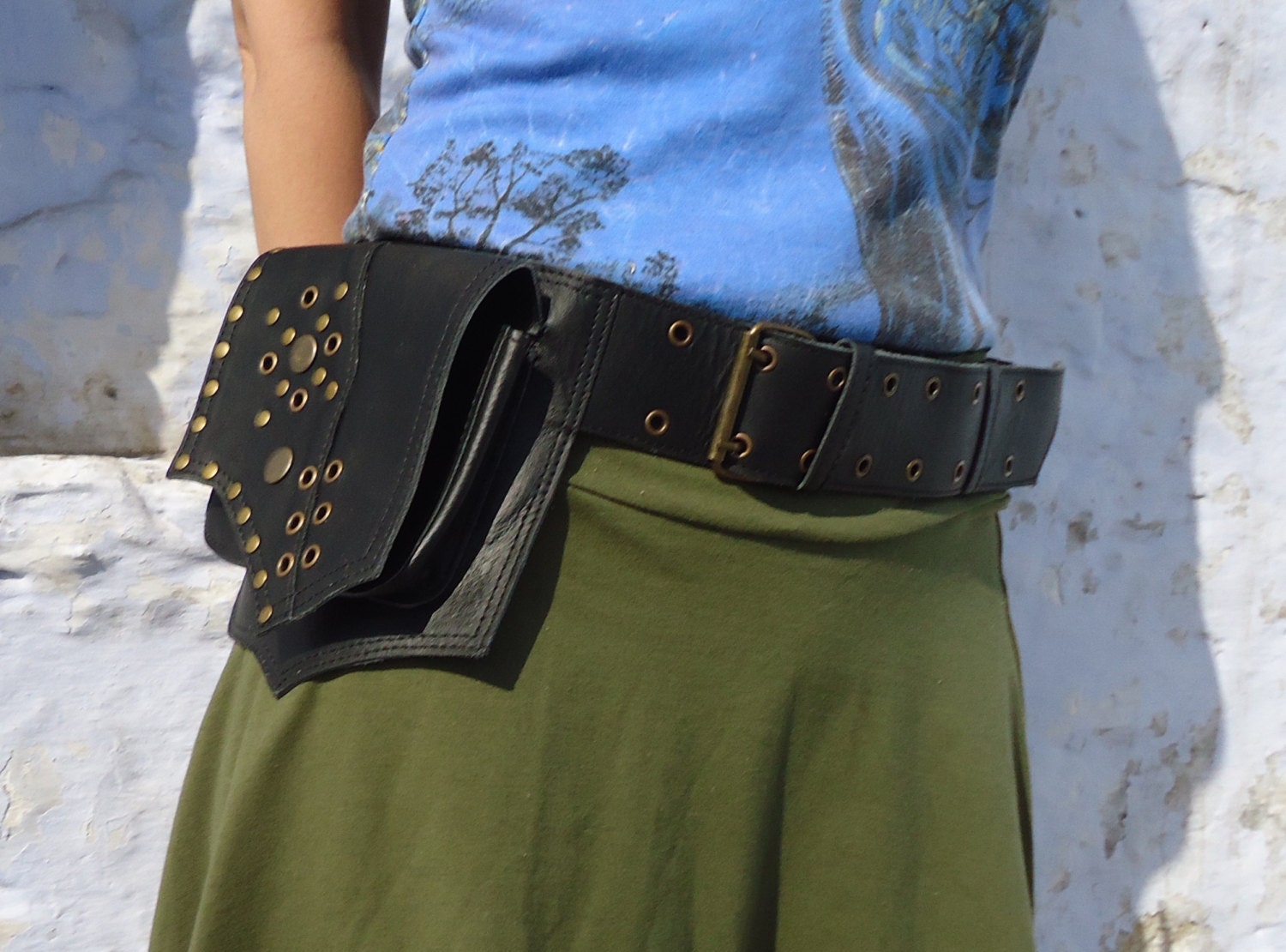 Leather Utility Belt Steampunk Leather Hip Belt Bag With Pockets in Black Festival Belt-HB1D FREE SHIPPING