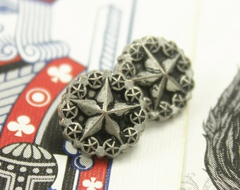 Metal Buttons - Wreath Star Metal Buttons , Retro Silver Color , Shank , 0.43 inch , 10 pcs