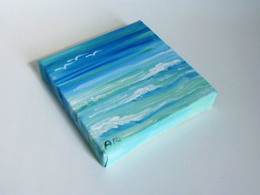 Original Painted Mini Canvas 4x4 Seascape by IntoTheBluePaintShop